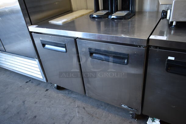 Blue Air BLUR48 Stainless Steel Commercial 2 Door Undercounter Cooler on Commercial Casters. 115 Volts, 1 Phase. Tested and Powers On But Temps at 50 Degrees