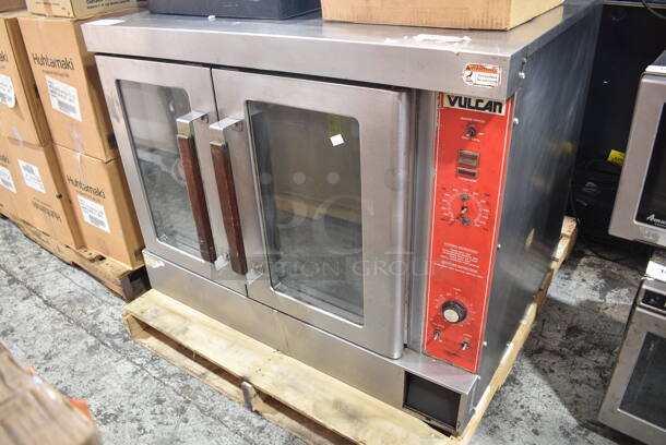 Vulcan Stainless Steel Commercial Natural Gas Powered Full Size Convection Oven w/ View Through Doors and Thermostatic Controls. 