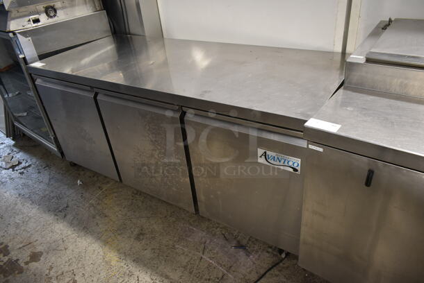 Avantco 178TUC72R Stainless Steel Commercial 3 Door Undercounter Cooler on Commercial Casters. 115 Volts, 1 Phase. Tested and Powers On But Does Not Get Cold