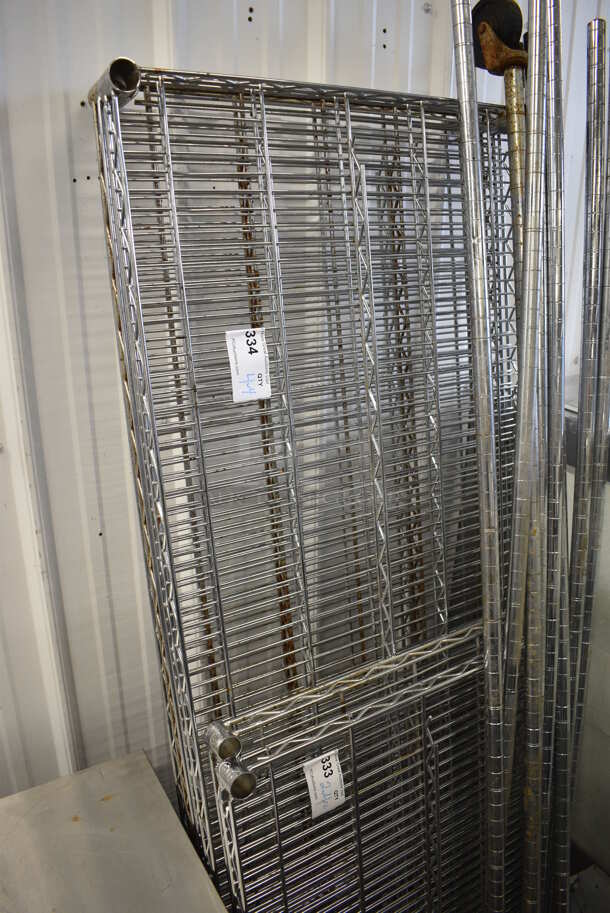 ALL ONE MONEY! Lot of 4 Chrome Finish Metro Style Shelves and 4 Poles! 72x24x1.5, 78"
