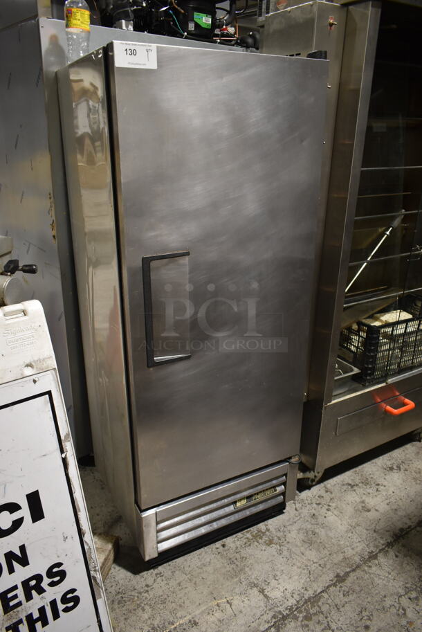True T-12F Stainless Steel Commercial Single Door Reach In Cooler w/ Poly Coated Racks. 115 Volts, 1 Phase. Tested and Working!