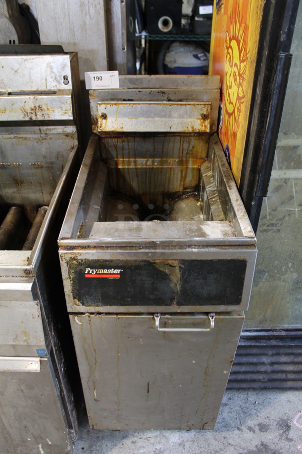 Frymaster GF14SD Stainless Steel Commercial Floor Style Natural Gas Powered Deep Fat Fryer. 100,000 BTU.