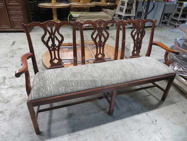One Unusual Wooden 3 Chair/Couch With Cushioned Seat. 