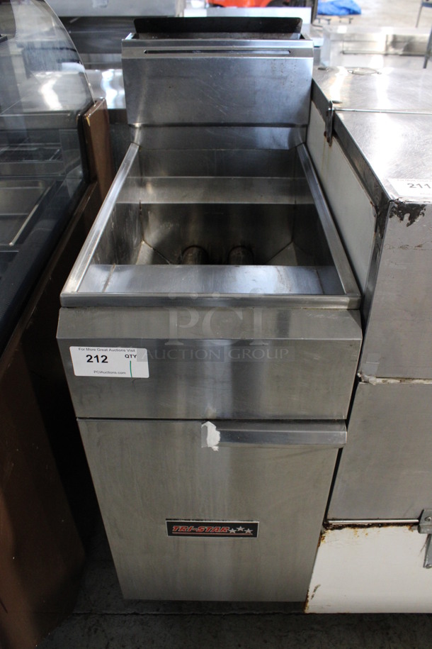 Tri-Star Stainless Steel Commercial Floor Style Natural Gas Powered Deep Fat Fryer. 15.5x31x47