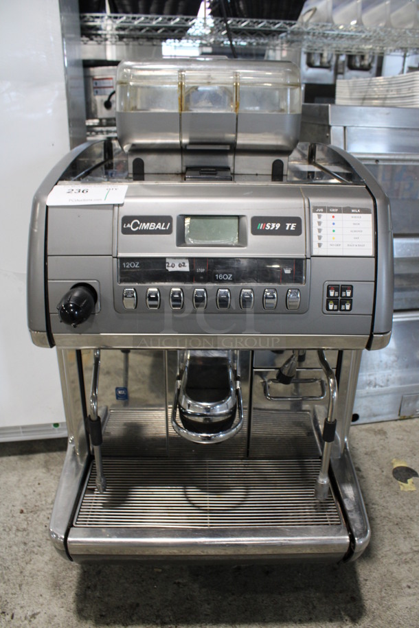 La Cimbali S39 TE Stainless Steel Commercial Single Group Automatic Espresso Machine w/ Steam Wand and Hopper. 208-240 Volts. 20x26x36