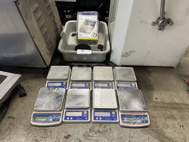 ALL ONE MONEY! Lot of 9 Various Scales Including Qualite 11 Pound Digital Scales. 