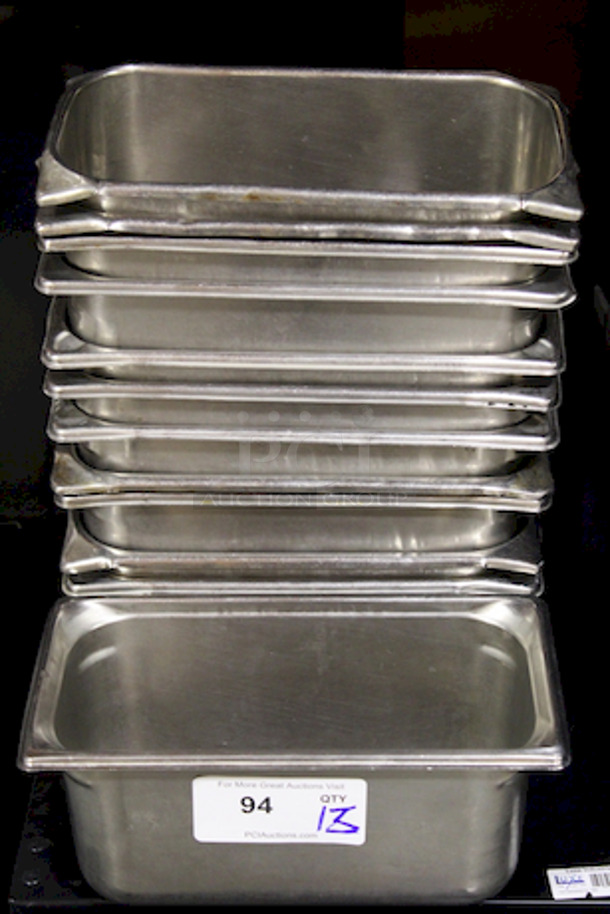 Set of 18 Stainless Steel 1/3 Pans, 6" Deep. 13x Your Bid.