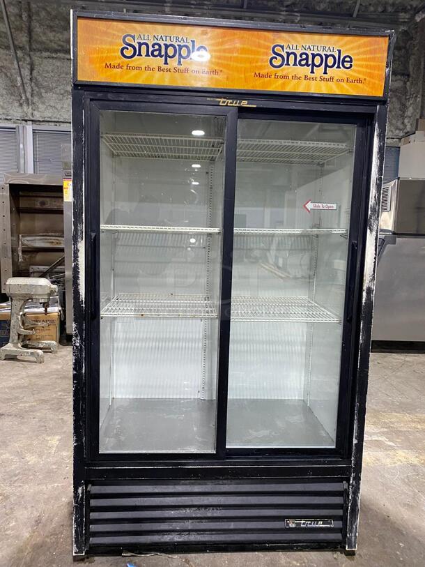 True GDM-37-HC-LD 43 1/2" Black Refrigerated Sliding Glass Door Merchandiser with LED Lighting

