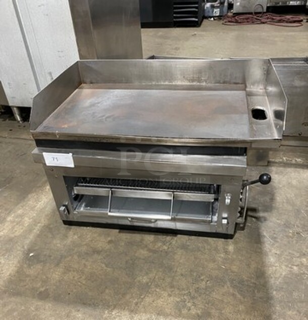 Commercial Countertop Natural Gas Powered Flat Top Griddle And Cheese Melter Combo! With Back And Side Splashes! All Stainless Steel!