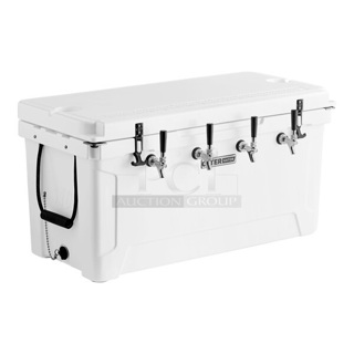 BRAND NEW SCRATCH AND DENT! CaterGator  JB100WH4 White 4 Faucet 106 Qt. Insulated Jockey Box with 100 ft. Coils