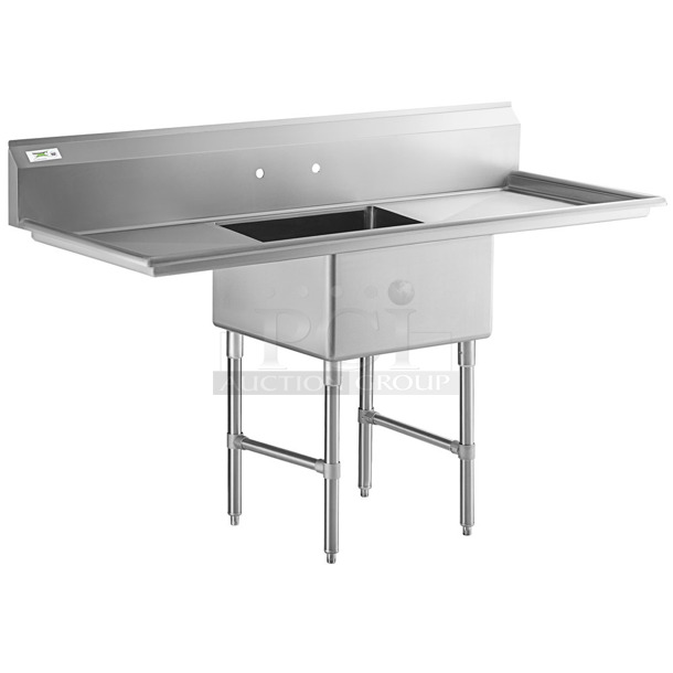BRAND NEW SCRATCH AND DENT! Regency 600S12323224 Stainless Steel Commercial Single Bay Sink w/ Dual Drain Boards. Bay 23x23. Drain Boards 22x25