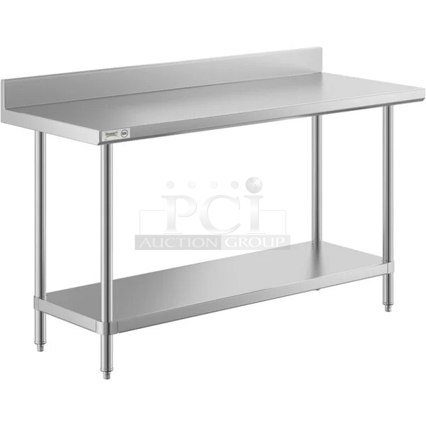 BRAND NEW SCRATCH AND DENT! Regency 600TSB2460S 24" x 60" 16-Gauge Stainless Steel Commercial Work Table with 4" Backsplash and Undershelf