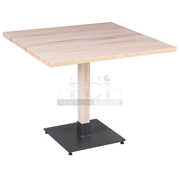 BRAND NEW SCRATCH AND DENT! Lancaster Table & Seating 3493636CLH30 Industrial 36" x 36" Solid Wood Live Edge Standard Height Table with Antique White Wash Finish