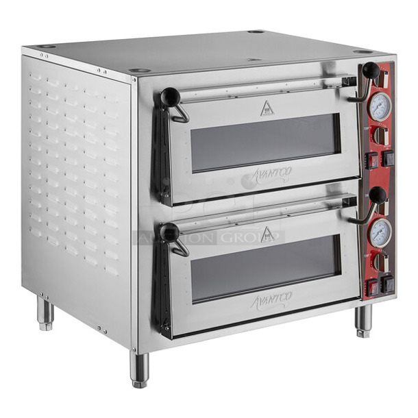 BRAND NEW SCRATCH AND DENT! Avantco 177DPO18DD Stainless Steel Double Deck Countertop Pizza/Bakery Oven with Two Independent Chambers. 240 Volts, 1 Phase. - Item #1128077