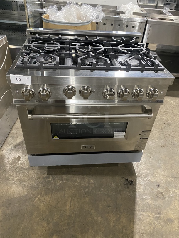 2019 AMAZING! ZLINE Gas Powered 6 Burner Stove! With Oven Underneath! Stainless Steel! On Legs! MODEL RG36 SN:RG36GE21060120-02 120V/60Hz