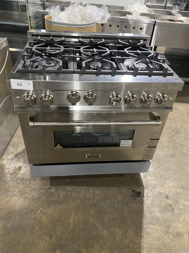 2019 AMAZING! ZLINE Gas Powered 6 Burner Stove! With Oven Underneath! Stainless Steel! On Legs! MODEL RG36 SN:RG36GE21060120-02 120V/60Hz - Item #1127739