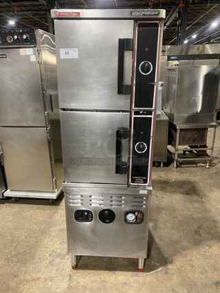 Market Forge Commercial Floor Model Electric Powered Double Stacked Convection Steam Cooker! With Built In Pan Racks! All Stainless Steel! On Legs!