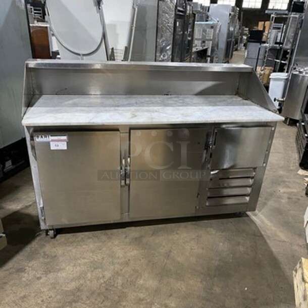 Bari Commercial Refrigerated Pizza Prep Table! With Marble Top! With 3 Door Storage Space Underneath! All Stainless Steel! On Casters!