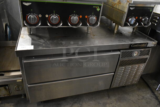 Continental Stainless Steel Commercial 2 Drawer Chef Base on Commercial Casters. 115 Volts, 1 Phase. Tested and Working!