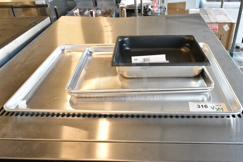 4 Various Metal Items; Full Size Baking Pan, 2 Half Size Baking Pan and Drop In Bin. 4 Times Your Bid! 