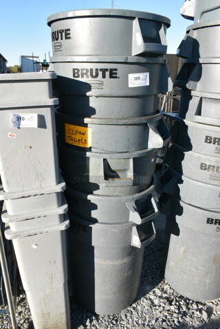 6 Rubbermaid Brute Gray Poly Trash Cans. 6 Times Your Bid!