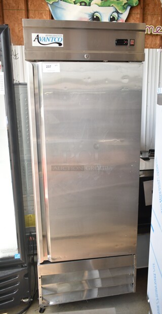 Avantco 178SS1RHC Stainless Steel Commercial Single Door Reach In Cooler on Commercial Casters. 115 Volts, 1 Phase. 
