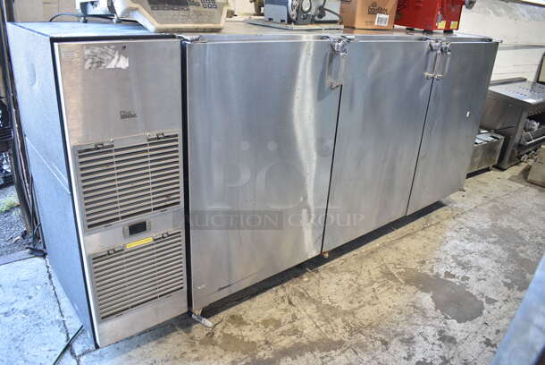 Glastender BB84-L1-SNH(LLR) Stainless Steel Commercial 3 Door Back Bar Cooler. 115 Volts, 1 Phase. Tested and Working! - Item #1127233