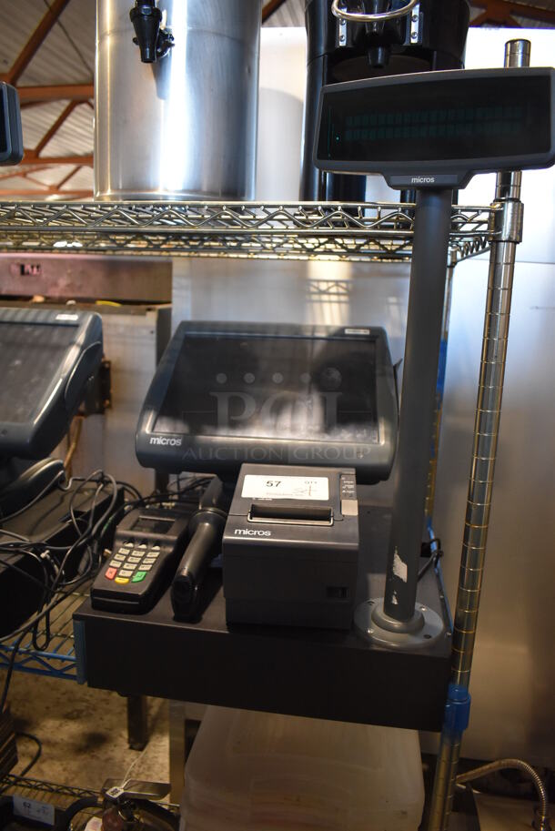 Micros 15" POS Monitor, Epson M129H Receipt Printer, Credit Card Reader, Barcode Scanner and Metal Cash Drawer