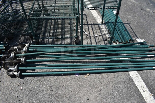 ALL ONE MONEY! Lot of 8 Metro Green Finish Poles w/ Commercial Casters. 80"