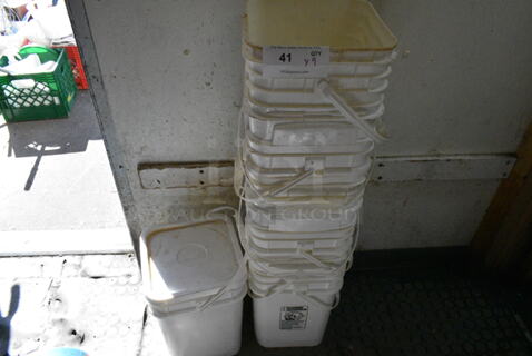 Lot of 9 White Poly Buckets. (kitchen)