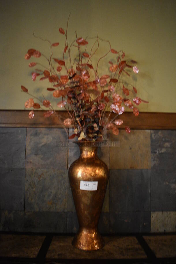 Metal Decorative Leaves in Metal Urn. BUYER MUST REMOVE. 10x10x50. (Susquehanna Ale House)