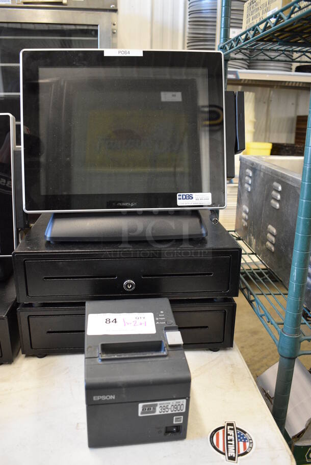 Posiflex XT-3000 Series 15" POS System Monitor, Epson Model M249A Receipt Printer and 2 Metal Cash Drawers