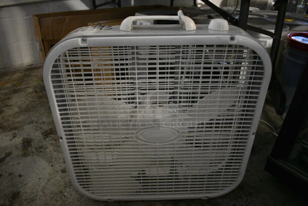 Lasko White Poly Box Fan. 21.5x4.5x21.5. Tested and Working!