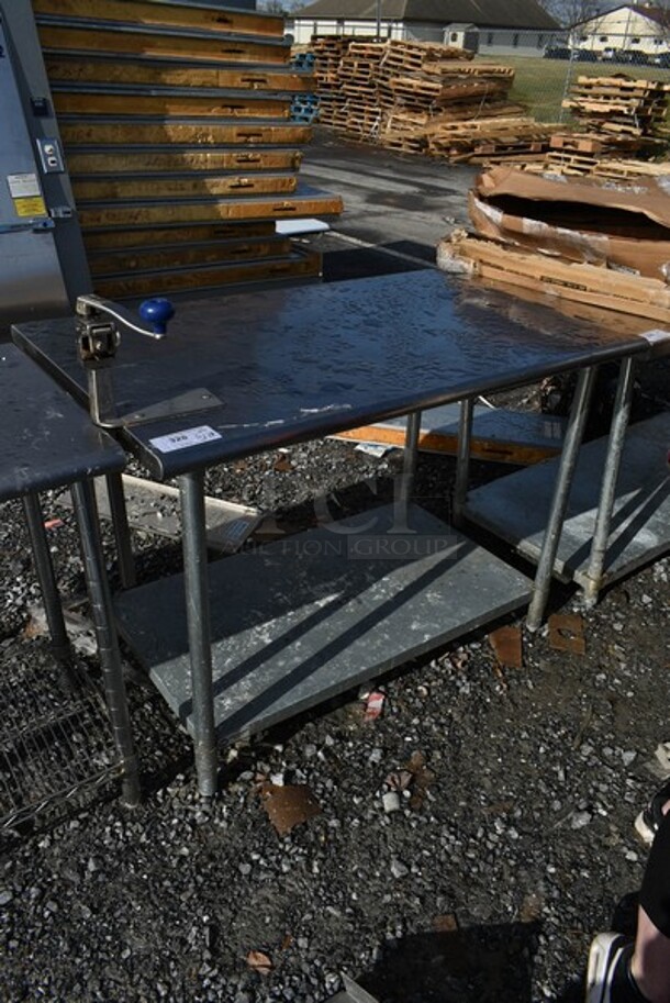Stainless Steel Table w/ Mounted Commercial Can Opener and Metal Under Shelf.