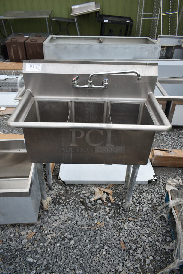Stainless Steel Commercial 3 Bay Sink w/ Faucet and Handles. Bays 10x14