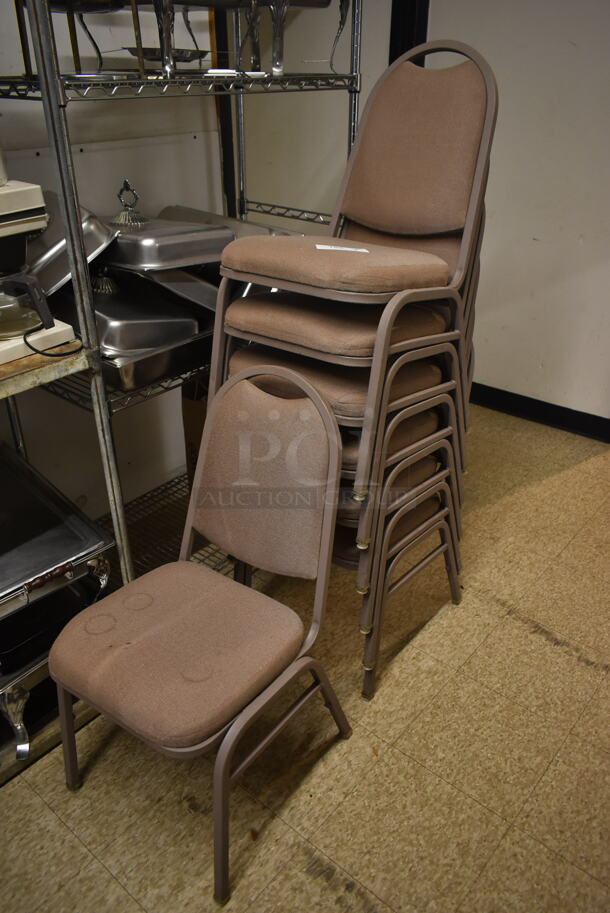 7 Metal Stackable Banquet Dining Height Chairs. 7 Times Your Bid! (hallway)