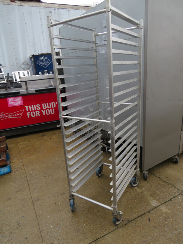 One Aluminum Speed Rack On Casters. 20.5X26X69