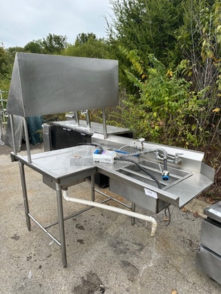 One Stainless Steel Dirty Side Dishwasher Table With Hose Sprayer And SS Over Shelf. 66X44.5X73