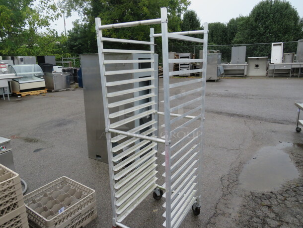 One Aluminum Speed Rack On Casters.  20.5X26.5X69