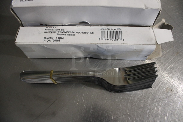 36 BRAND NEW IN BOX! Winco 0001-06 Metal Dominion Salad Forks. 6.25". 36 Times Your Bid!