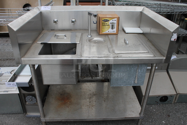 Stainless Steel Commercial Table w/ Water Dispenser, 2 Wells and Under Shelf.