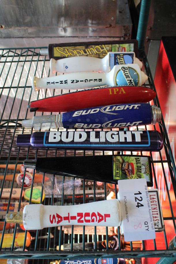 8 Various Beer Tap Handles; Founders, Blue Moon, Bud Light, Laguintas. Includes 12". 8 Times Your Bid!
