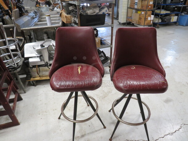 Bar Height Red Cushioned Chair With Swivel Seats. 2XBID