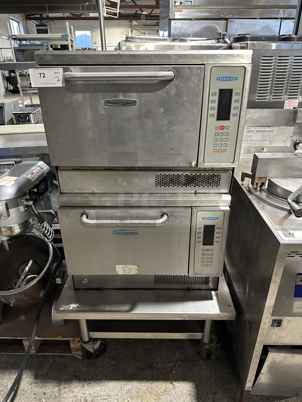 2 2012 Turbochef NGC Stainless Steel Commercial Electric Powered Rapid Cook Ovens on Stainless Steel Equipment Stand w/ Commercial Casters. 208/240 Volts, 1 Phase. 2 Times Your Bid!