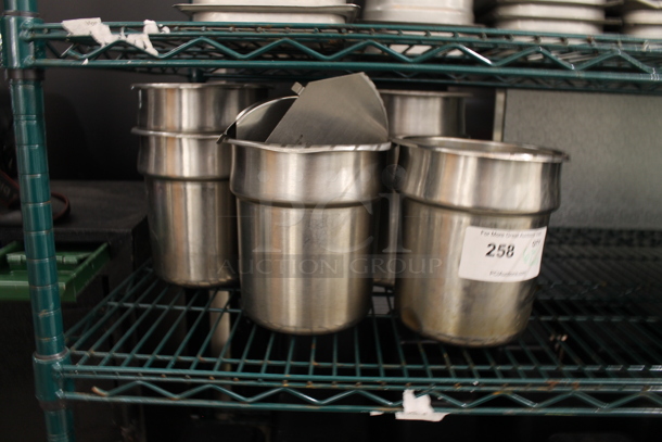6 Stainless Steel Cylindrical Drop In Bins and Lids. 6 Times Your Bid!