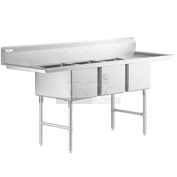 BRAND NEW SCRATCH & DENT! Regency  600S318242 94" 16-Gauge Stainless Steel Three Compartment Commercial Sink with 2 Drainboards - 18" x 24" x 14" Bowls