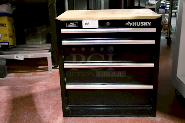 Husky 4 Drawer Tool Chest With Wood Work Top, On Casters