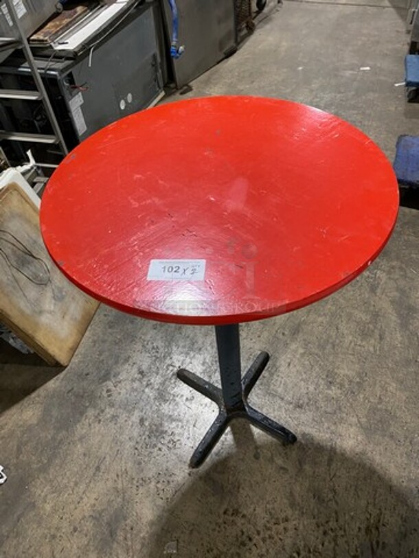 Red Top Round Dining Table! With Black Metal Pedestal Base! 2x Your Bid!