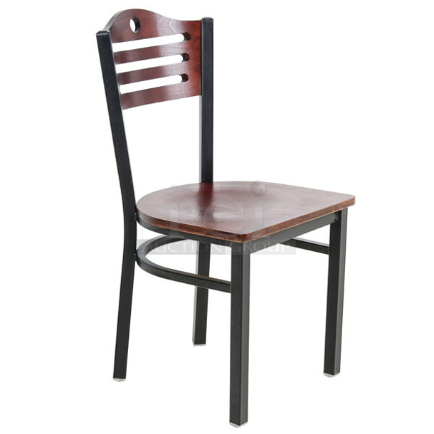 BRAND NEW SCRATCH & DENT! Lancaster Table & Seating Black Finish Side Chair with Mahogany Wood Seat and Back. 2X YOUR BID