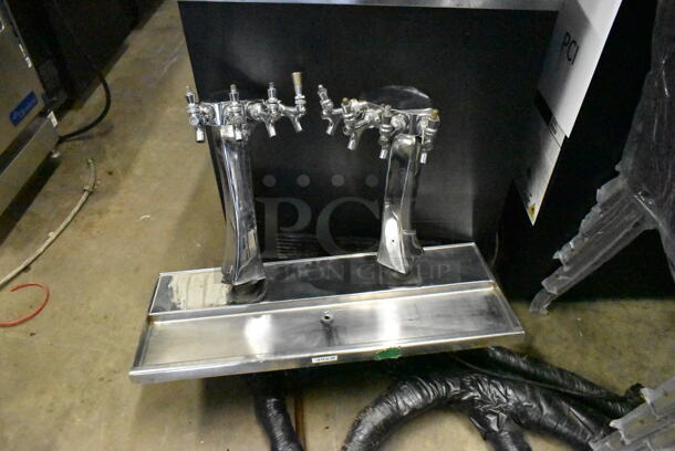 Two Metal Commercial 4 Tap Beer Towers on Drip Tray. No Grate.